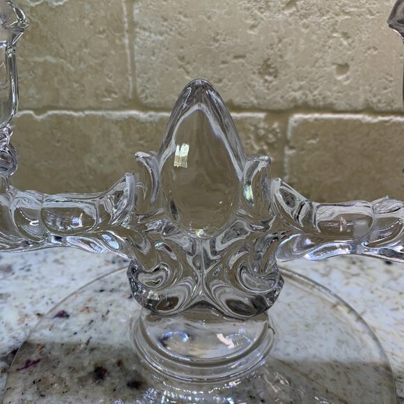 New Martinsville Double Light Candlestick Teardrop - Clear Base, set of 2 - Picture 3 of 6